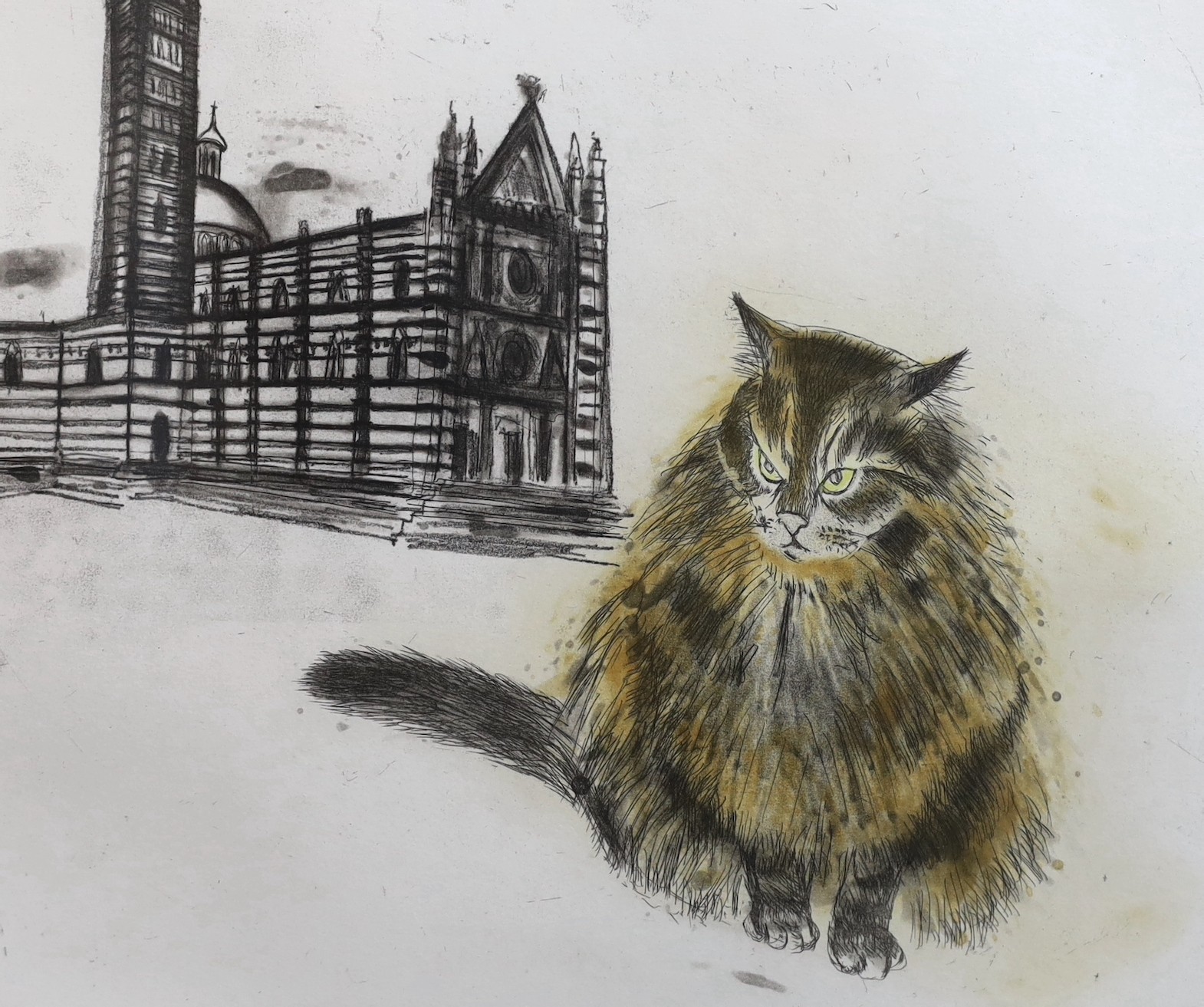 Dame Elizabeth Blackadder, OBE RA RSA RSW RGI DLitt (b.1931), Sienese Cat, from Cats Portfolio, etching and aquatint in colours, 2003, on wove paper, 30 x 36cm, sheet overall 49 x 53cm